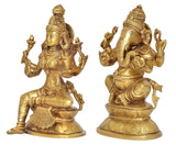 Brass Lakshmi and Ganesha figurines, side angles with ornate hand and crown details
