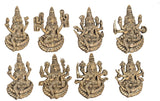 Brass Ashtalakshmi wall hanging set of 8, close view of raised-armed figures