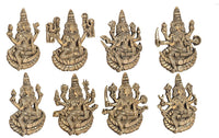 Brass Ashtalakshmi wall hanging set of 8, close view of raised-armed figures