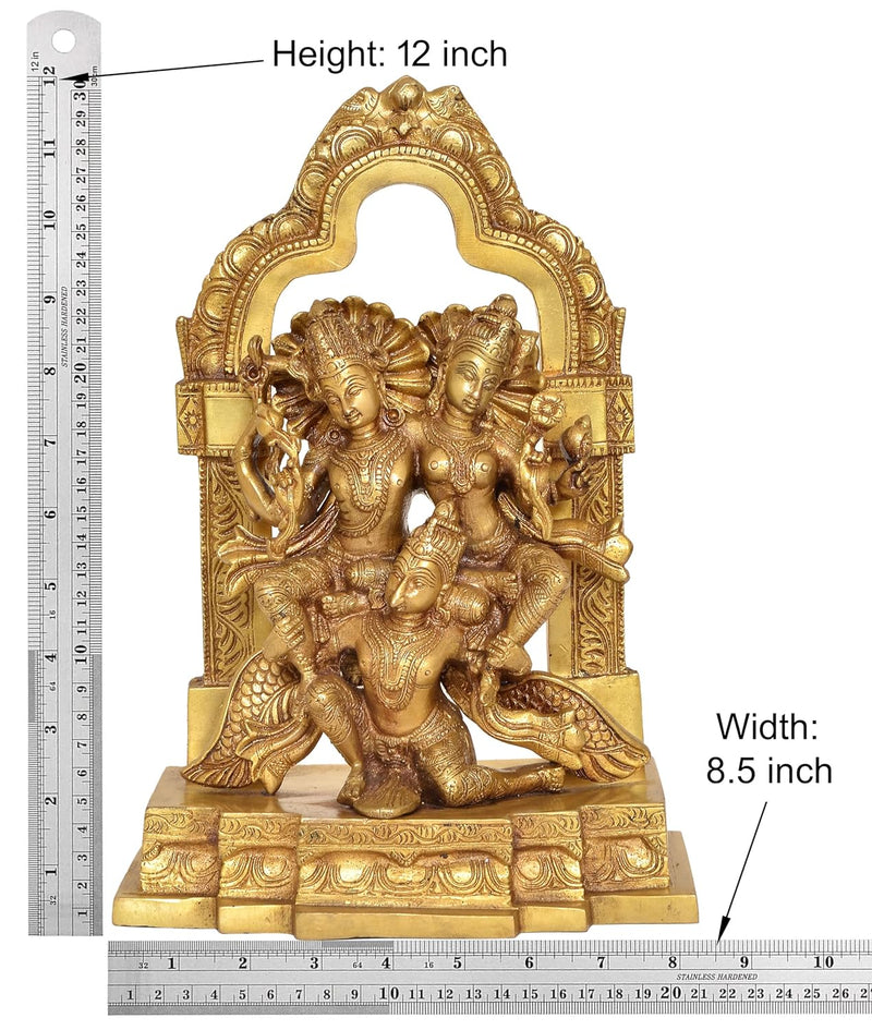 Brass Lakshmi-Narayana on Garuda Statue for Puja Temple at Home Decor Office (Height: 12 Inch)