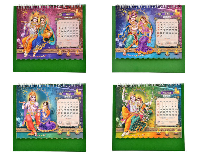 Table Calendar 2025 Radha Madhav Table Top Desk Standing Calendar For Home and Office Table Calendar |12 Months| (Size 8.5 x 9 Inch)