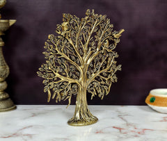 Bronze Kalpavriksha tree figurine, close side view of trunk and leaf clusters