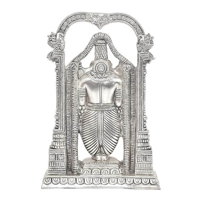Brass Tirupati Balaji Idol for Pooja Room in Silver Colour (Height: 8 inches