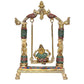 Brass Ganesha Swing Jhula Statue with Stone Work for Home Decor | Height : 12 Inches