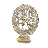 Om Nataraja brass statue, full-body dancer pose inside detailed ring with gold details