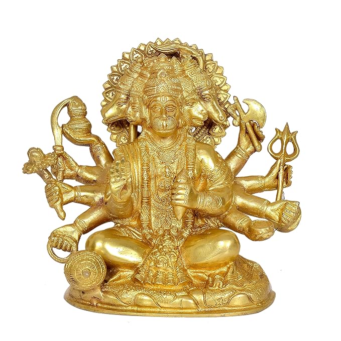 Brass Panchmukhi Hanuman Idol Figurine Hanuman ji Decorative Showpiece Home Office Temple Best Gift Item Height 8 Inches Craft Detail