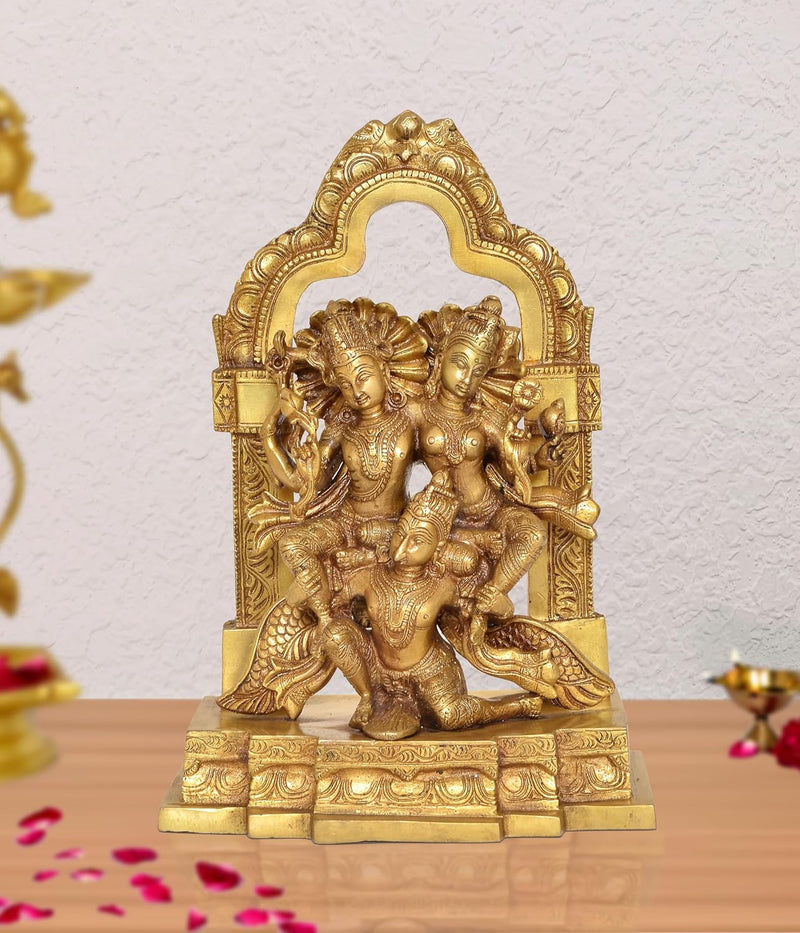 Brass Lakshmi-Narayana on Garuda Statue for Puja Temple at Home Decor Office (Height: 12 Inch)