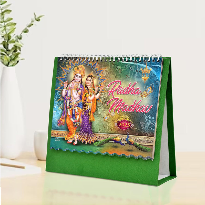 Table Calendar 2025 Radha Madhav Table Top Desk Standing Calendar For Home and Office Table Calendar |12 Months| (Size 8.5 x 9 Inch)