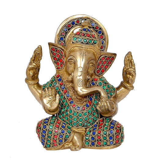 Brass Lord Ganesha Idol Ganesh Statue Decorative Sculpture for Home Decor Office Mandir Pooja Showpiece (Height 7 Inch)