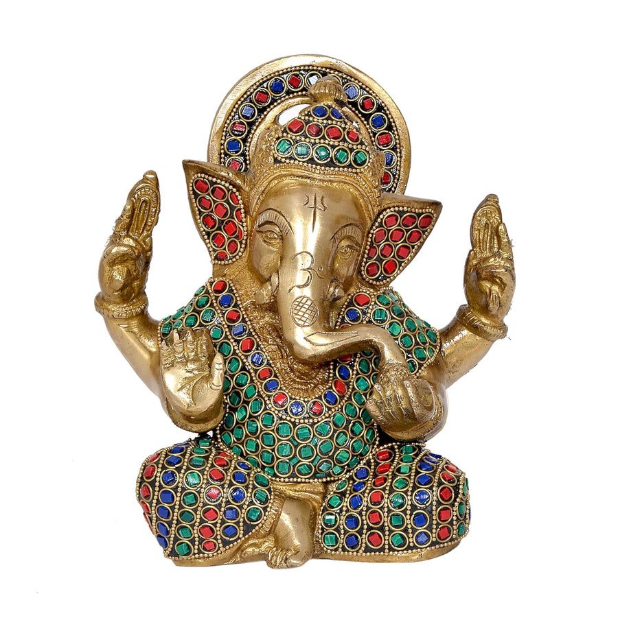 Brass Lord Ganesha Idol Ganesh Statue Decorative Sculpture for Home Decor Office Mandir Pooja Showpiece (Height 7 Inch) Craft Detail