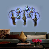 Iron wall art musicians with LED halo frames, purple-blue glow and gold figures