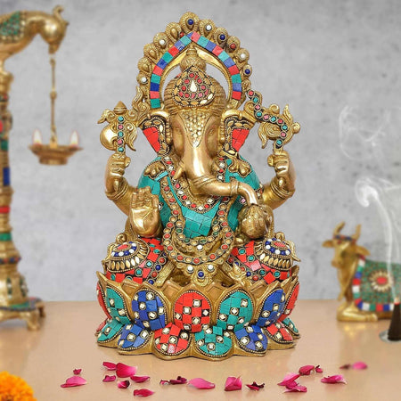 Brass Lord Ganesha Idol (Height 13 Inch)