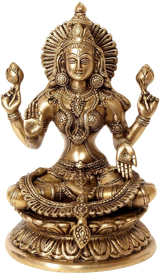 Brass Goddess of Wealth Lakshmi Maa Height 9.5 inches Craft Detail