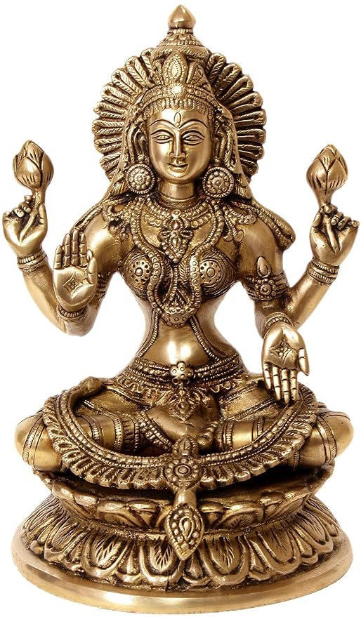 Brass Goddess of Wealth Lakshmi Maa Height 9.5 inches