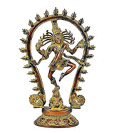 Gold-tone dancing Shiva Nataraj idol with detailed circular halo and arms