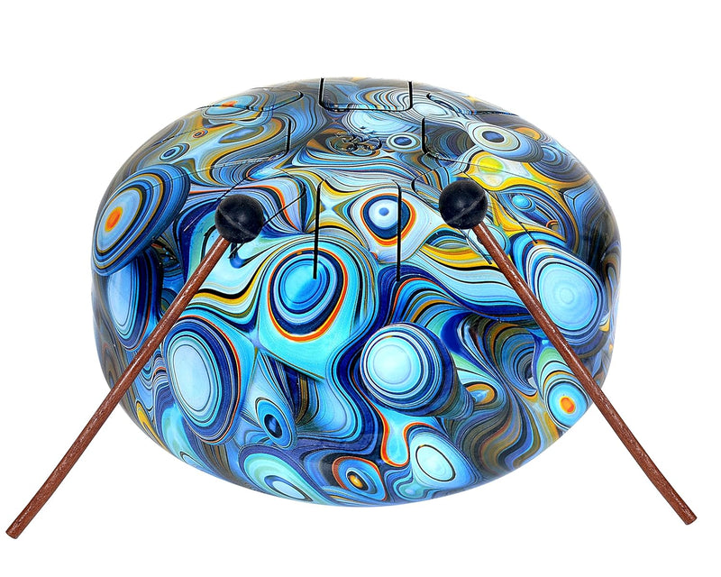 Steel Happy Drum with Rubber Musical Mallet and Travel Bag (Height : 5 inches) (Blue Peacock)