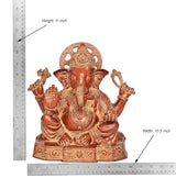Brass Ganesh statue with height 11 inch measurement and ornate base details