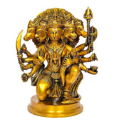 AONA Panchmukhi Hanuman brass idol figurine, four arms holding weapons, standing on base