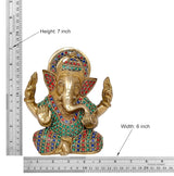 Brass Lord Ganesha idol, 7 inch height, ornate crown and jeweled robe