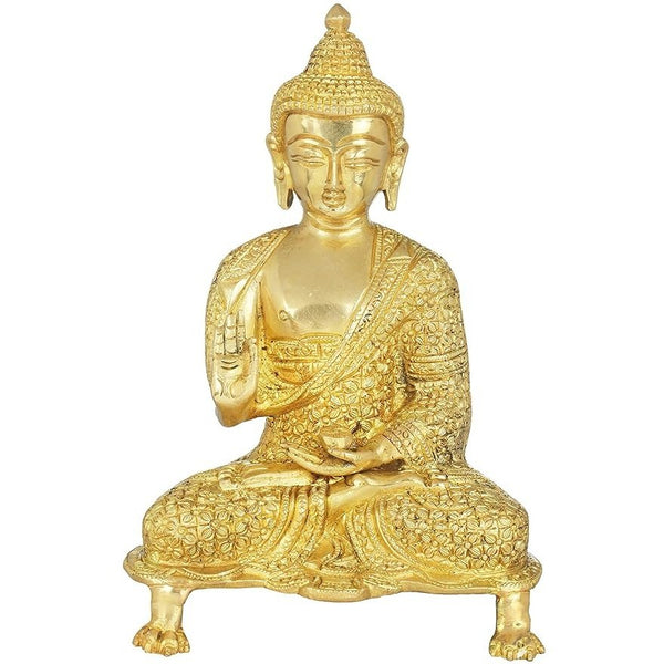 Brass Lord Buddha Idol Statue Sculpture Decorative Showpiece Gift Item Golden Height 9 Inches