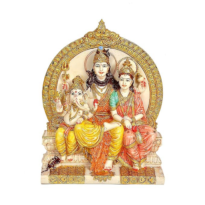 Lord Shiva Family Parivar Idol Resin Hindu God Figurine Ganesh, Parvati Shiv Statue Decor Gifts Bonded Bronze Height 8.2 Inch Craft Detail