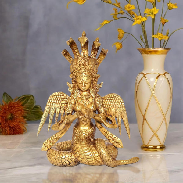 Brass Naga Kanya Statue Brass Idol Statues for Home Decor and Ofice (Height: 8 inch) Mandir Setting