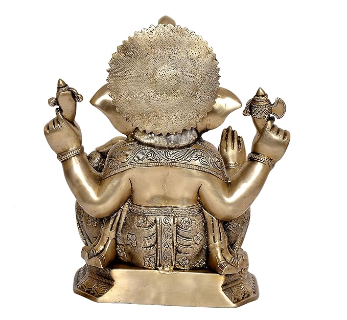 Brass Ganesha Brass Statue Idol for Home Decor Office Mandir | Height : 15.5 inch