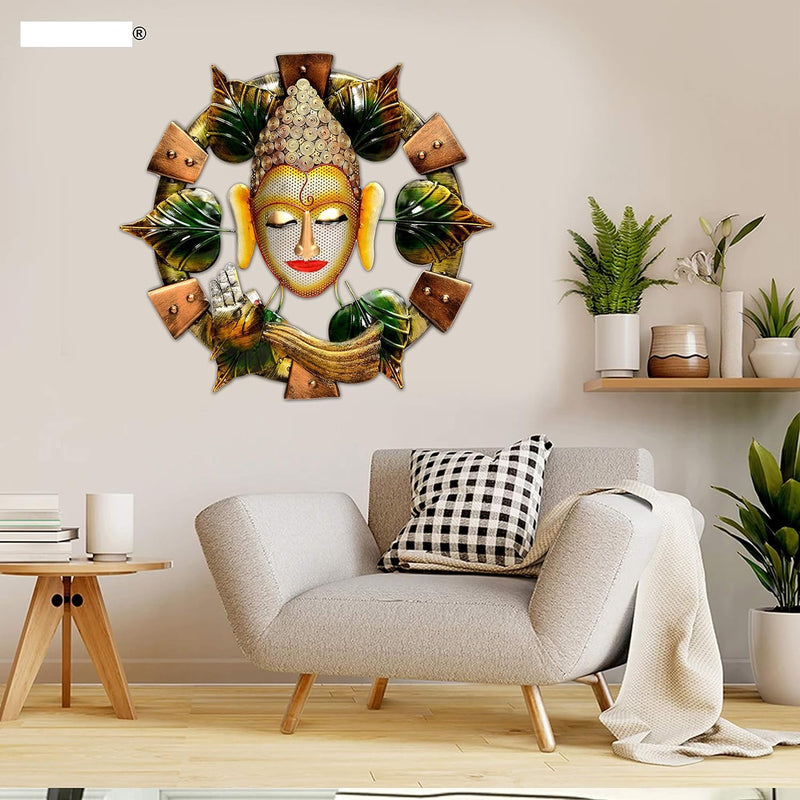 Buddha Iron Wall Hanging (Multicolour Height: 19 Inches)