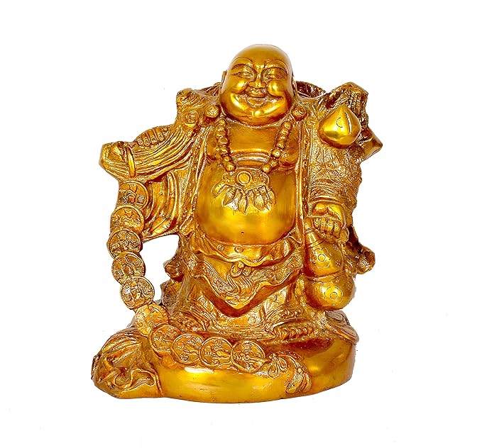 Brass Joyous Laughing Buddha Idol Statue Height 10 inch