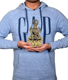 Lakshmi brass idol statue held in hands on lotus base, home temple decor