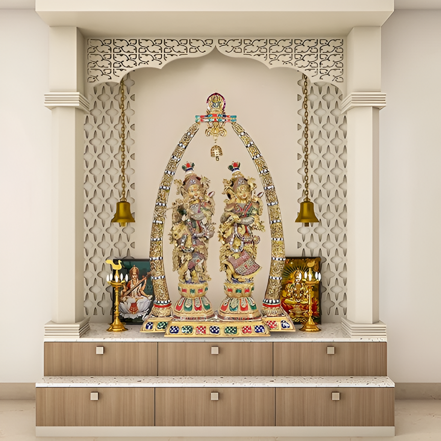 Brass Radha Krishna Statue with Beautiful Arch (Height 45 inches) Craft Detail