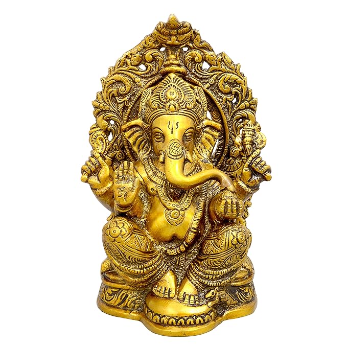 Ganesha Brass Handcrafted Antique Finish Bhagwan Ganpati Sitting Idol Height 9 Inch