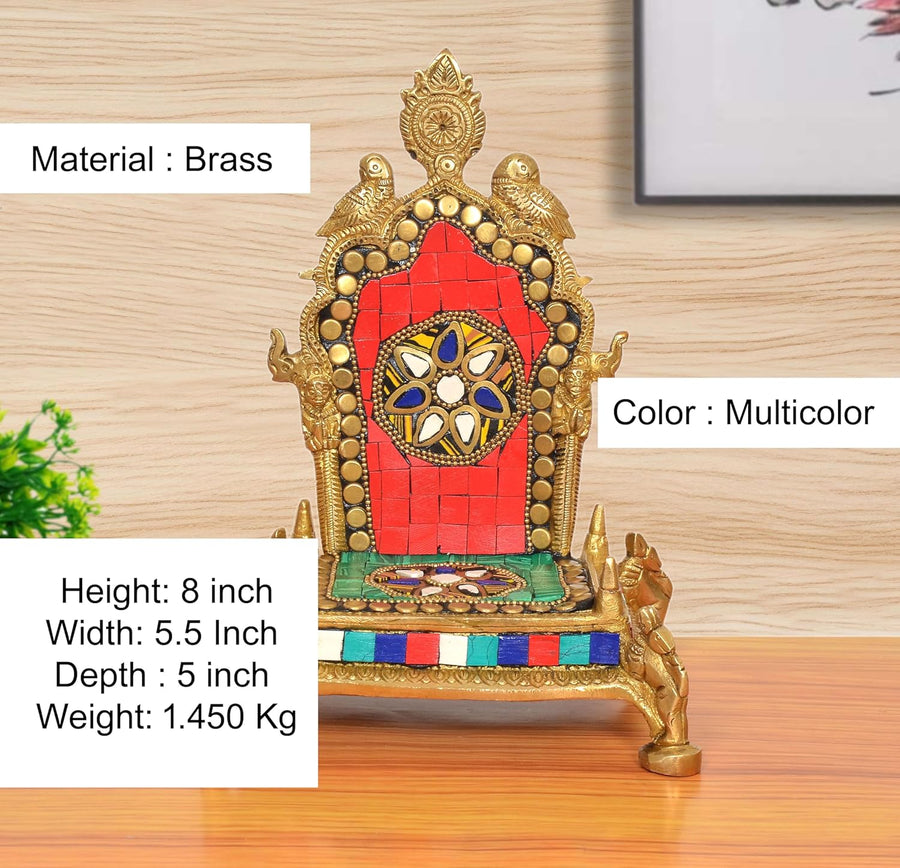 Brass Bhagwan Shinghashan Pooja Chowki (Height : 8 Inch) Craft Detail