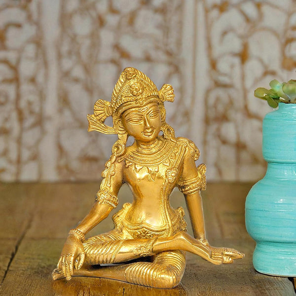 Brass Indra Dev Brass Statue Sitting Height 5.75 Inches Mandir Setting