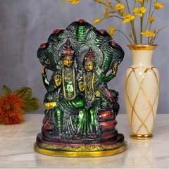 Multicolor brass Lakshmi and Vishnu on Sheshnag idol statue for puja temple, 9 inch