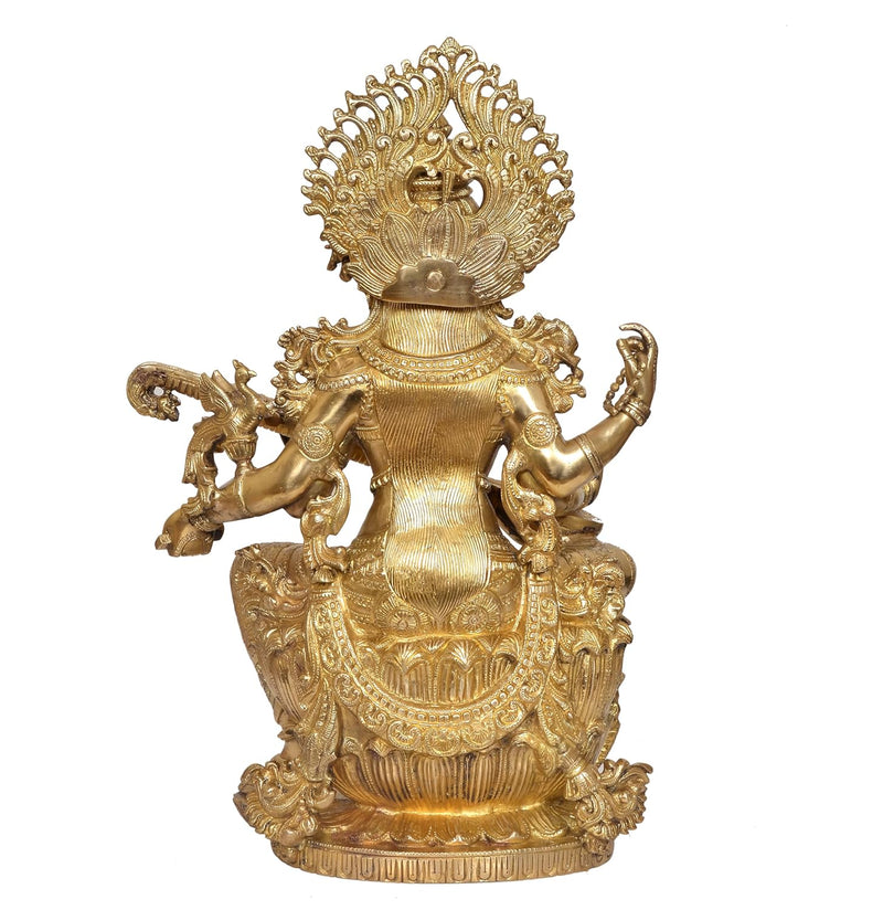 Brass Maa Saraswati Statue - Handcrafted Hindu Goddess Saraswati Idol for Home Decor and Pooja (Height 25 Inch)