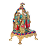 Brass Ram Darbar idol statue with multicolour garments, arch support and gold pedestal