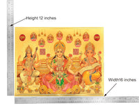 Lakshmi-Ganesh-Saraswati poster with size guide: 12 in height, 16 in width