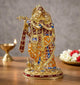 AONA Brass Standing Radha Krishna Idol with Peacock Playing Flute 