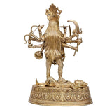 Maa Kali brass idol showpiece, rear view with crown and engraved base
