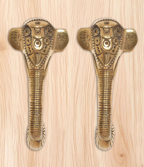Brass Ganesha Face Door Handle Pair (Pack of 2) (Height : 11 inch) Study Setting