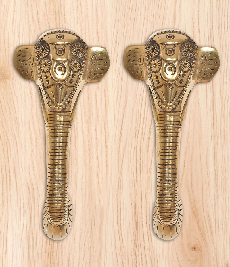 Brass Ganesha Face Door Handle Pair (Pack of 2) (Height : 11 inch)