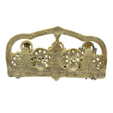 Ornate metal back panel of the idol stand with cutwork and hanging loop