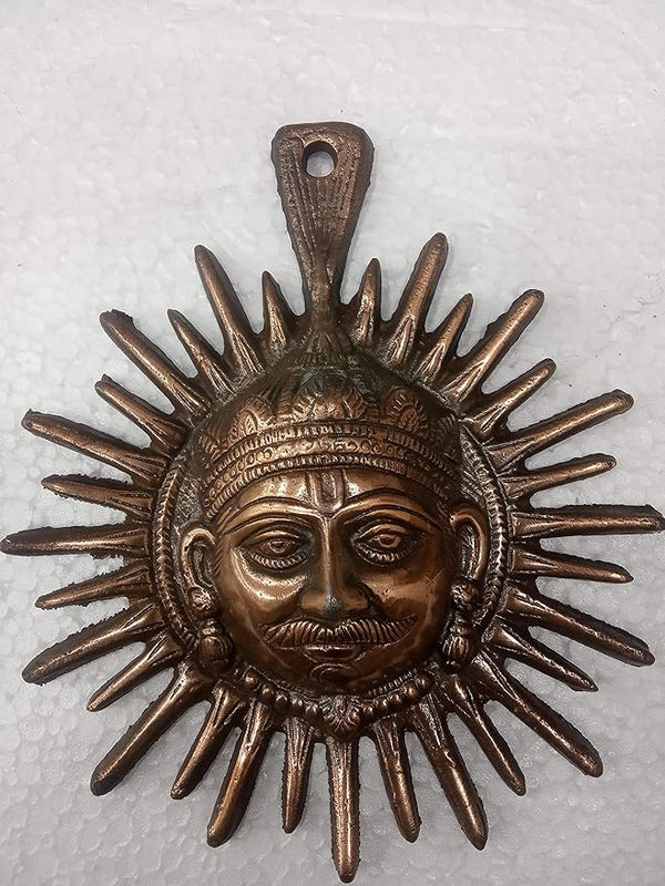 Gold Metal Surya Dev Wall Hanging for Energy Length 8 Inch Mandir Setting
