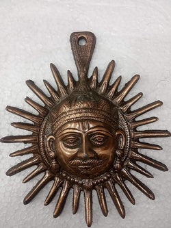 Gold Metal Surya Dev Wall Hanging for Energy Length 8 Inch