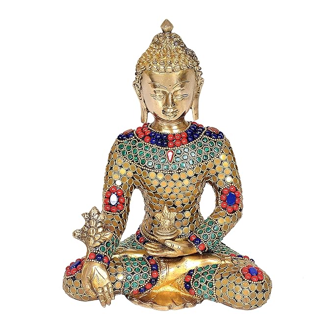 Beautiful Medicine Buddha Statue Buddhism Idol Buddhist Home Decor, Multicolor in Brass (Height : 9 Inch)