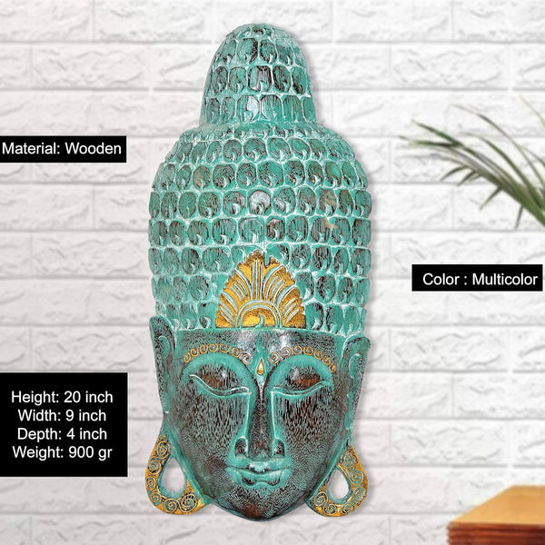Wooden Buddha Mask Wall Hanging (Height: 20 Inches) Entryway Setting
