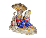 Brass Vishnu Lakshmi on SheshNaag idol, front angle showing red crowns and blue panels