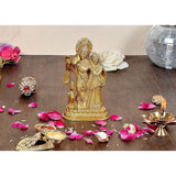 Brass Radha Krishna statue, 6 inch height, standing figures in ornate gold finish