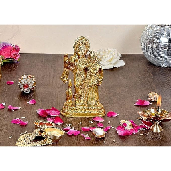 Brass Radha Krishna Statue (Height: 6 Inches)